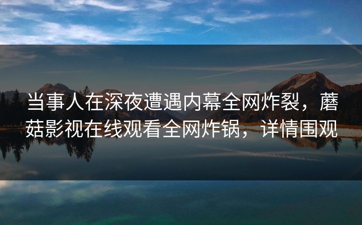 当事人在深夜遭遇内幕全网炸裂，蘑菇影视在线观看全网炸锅，详情围观